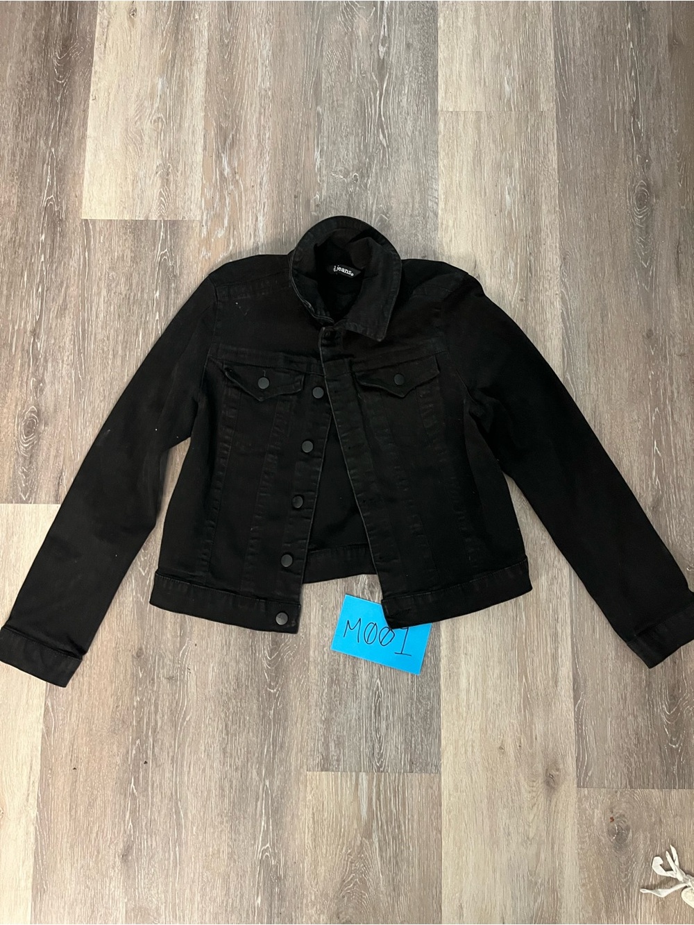 d.jeans Denim Jacket Womens Medium Black Stretch Cropped Trucker Button Front